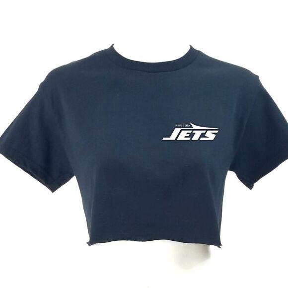 NEW YORK JETS Double Script Retro Logo BLACK Cropped Crop Top Football Tee y2k - Picture 1 of 3